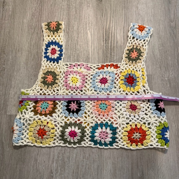 Women's Crochet Granny Square Tank Top Boho Hippie Festival Crop One Size - Picture 4 of 5